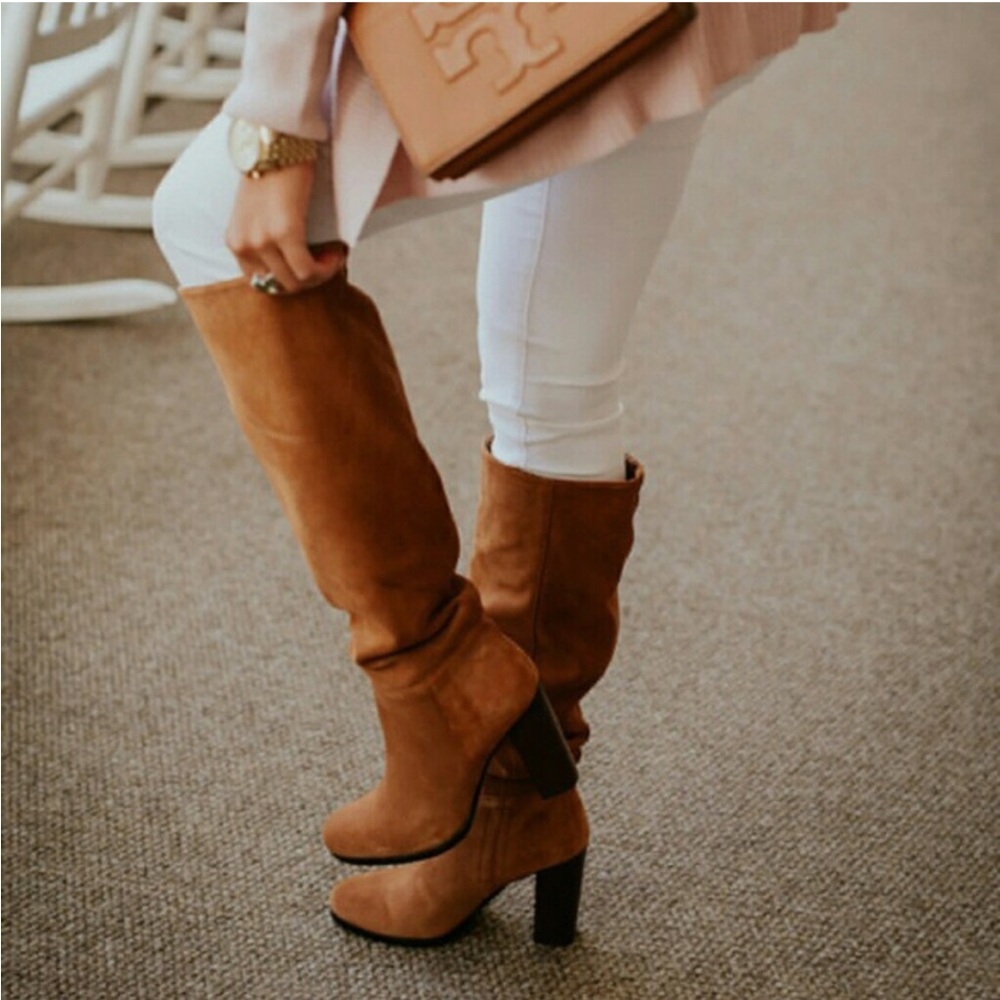 Sam Edelman Camel Suede Tan Knee-High Victoria Boots Size 8 - Picture 3 of 15